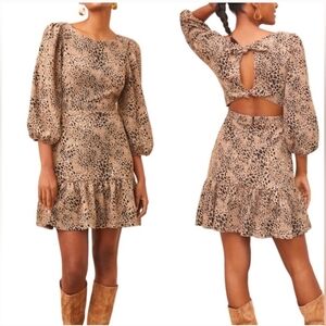 Maeve Tan and Black Animal Print Long Sleeve Dress